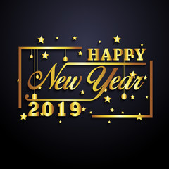 2019 Happy New Year greeting card. Vector design template.