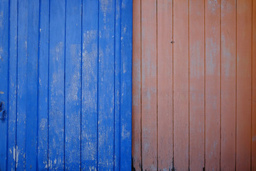 Orange and blue wooden wall background
