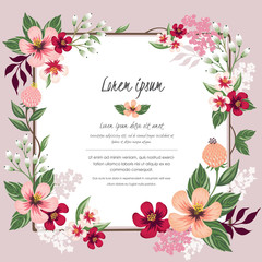  Vector illustration of a floral frame in spring for Wedding, anniversary, birthday and party. Design for banner, poster, card, invitation and scrapbook 	