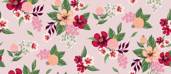  Vector illustration of a seamless floral pattern in spring for Wedding, anniversary, birthday and party. Design for banner, poster, card, invitation and scrapbook 
