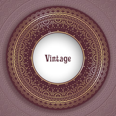 Vintage ornamental round frame for greeting card, invitation or packaging design