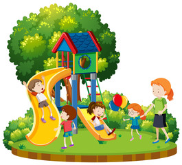 Mother and children at playground