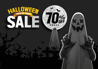 Halloween Sale, Ghost, treat or trick, Vector illustration,  horizontal Poster, you can place relevant content on the area.