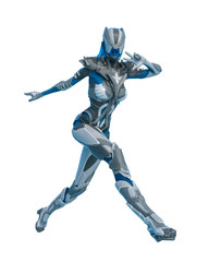 blue alien female on white background