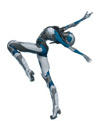 blue alien female on white background