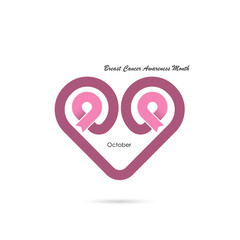 Heart shape & Pink Ribbon icon.Breast Cancer October Awareness Month Campaign banner.Women health concept.Breast cancer awareness month logo design.Realistic pink ribbon.Pink care logo.