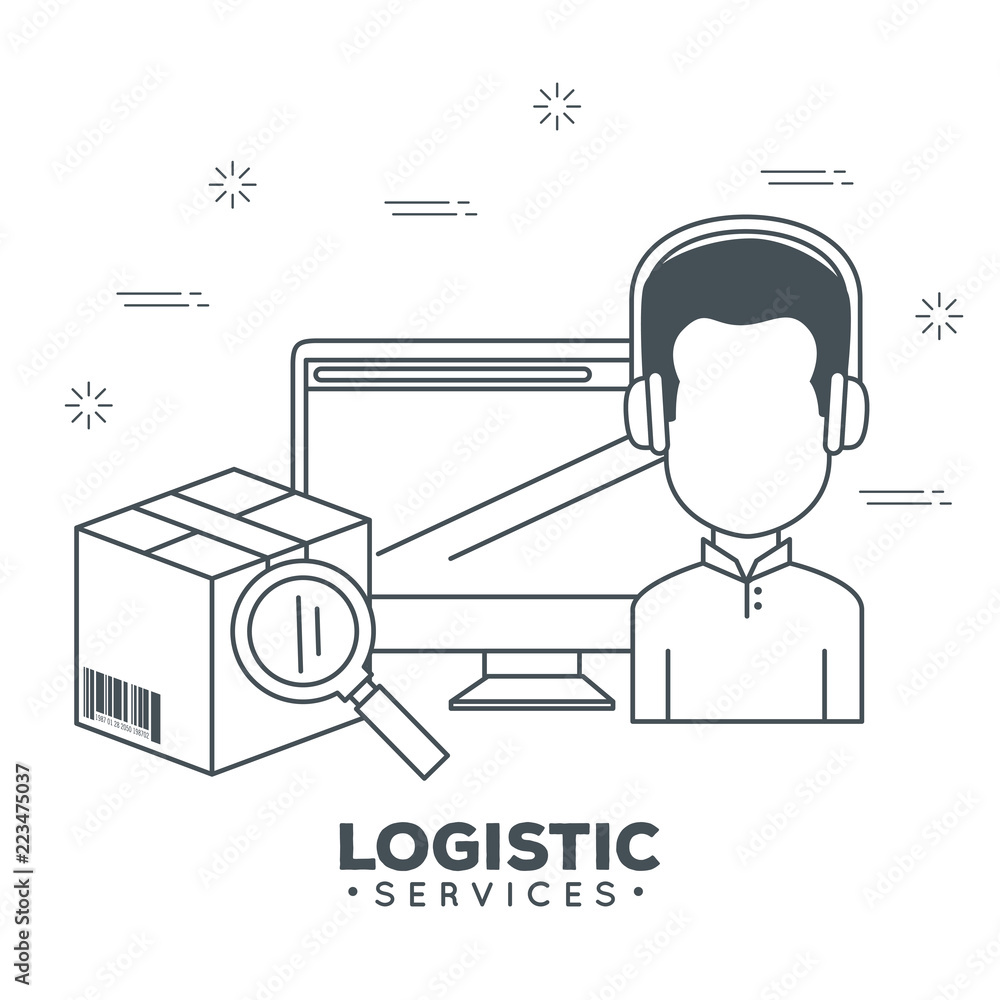 Poster logistic services with support agent and computer