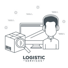 logistic services with support agent and computer