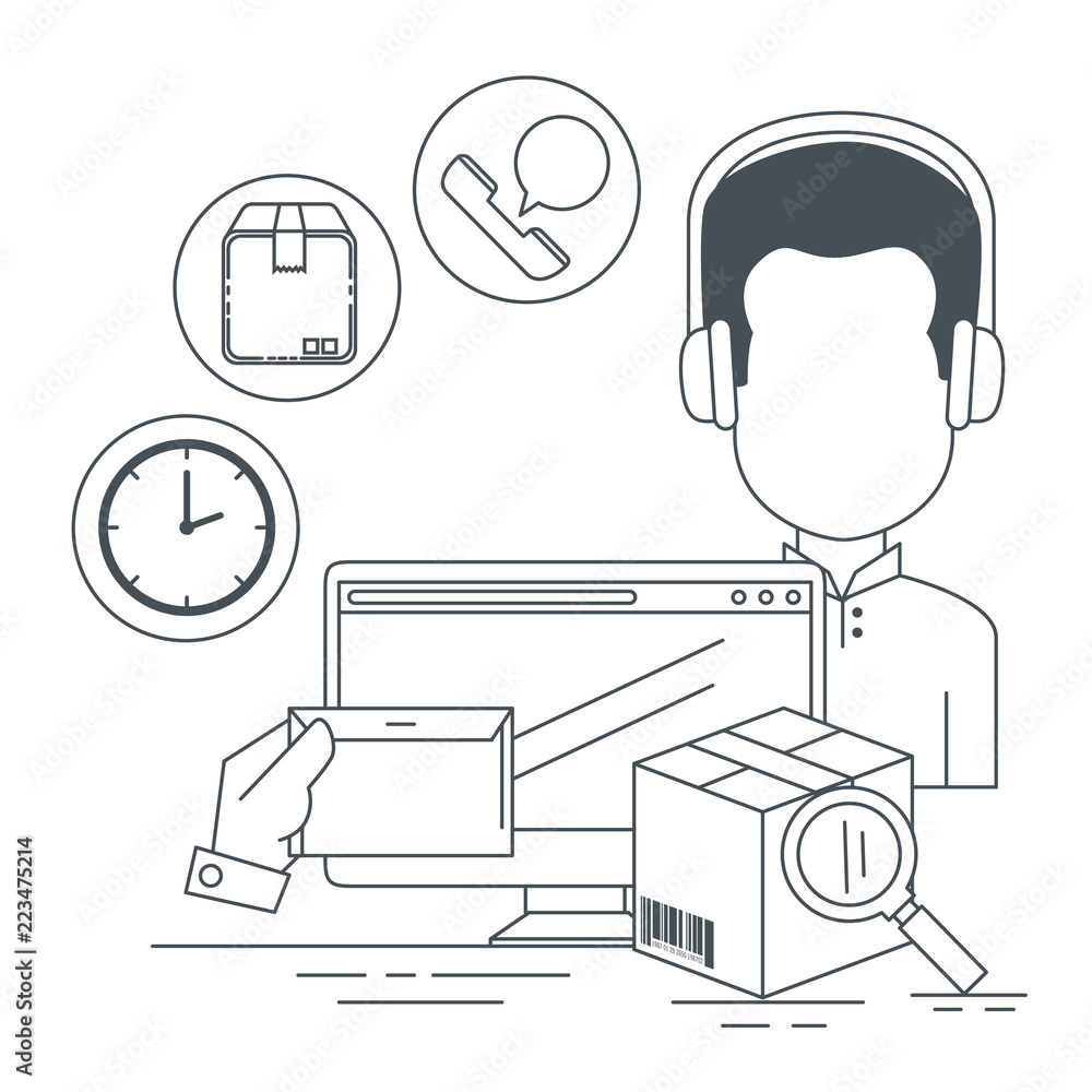 Poster logistic services with support agent and computer