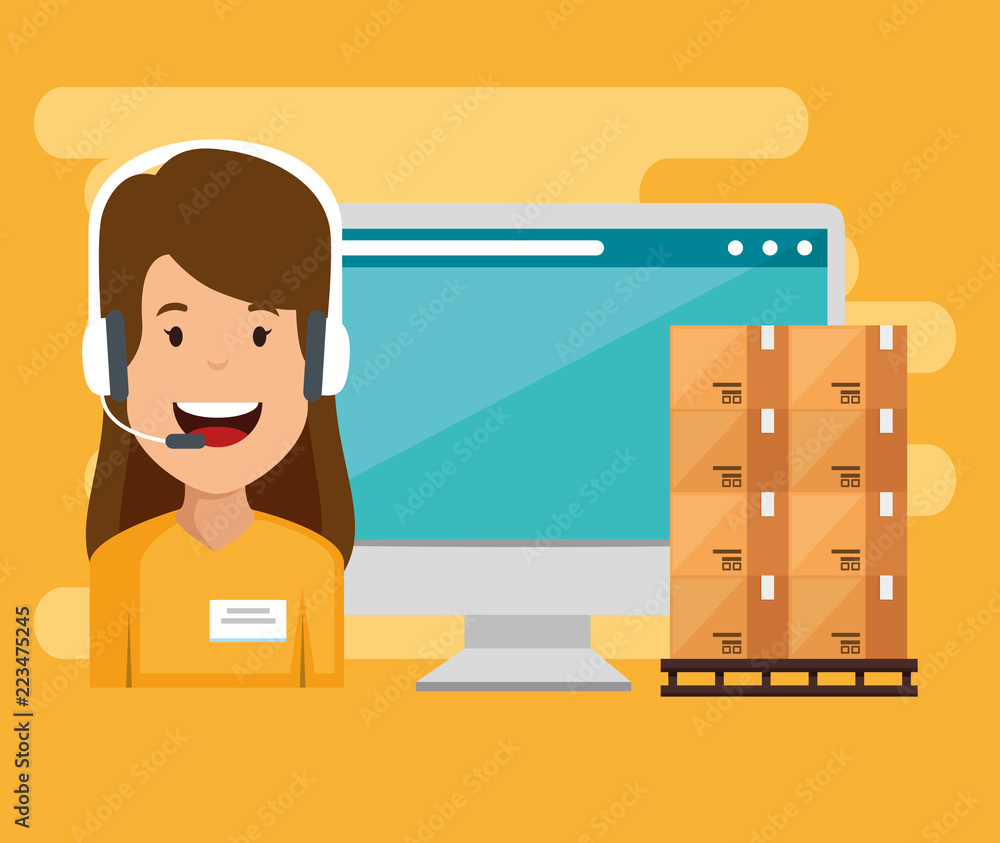 Poster logistic services with support agent and computer