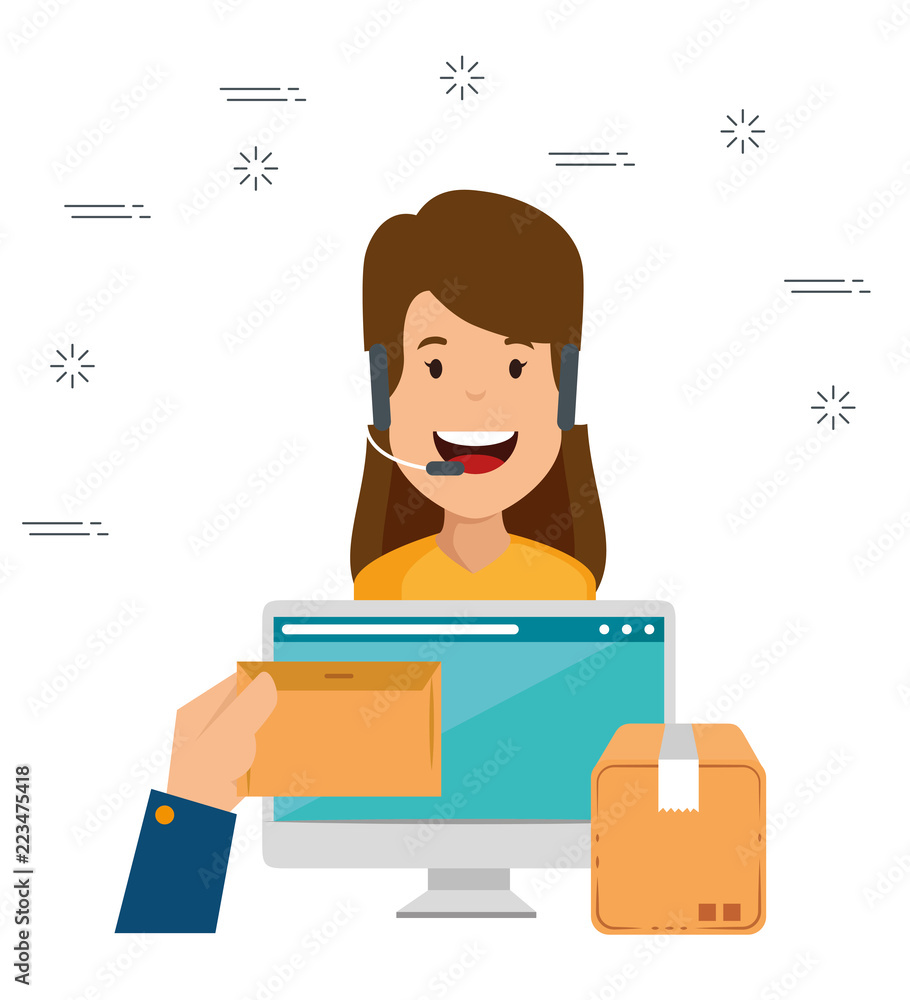 Poster logistic services with support agent and computer