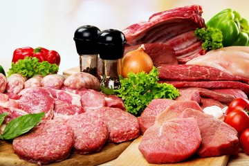 Fresh Raw Meat Background with vegetables