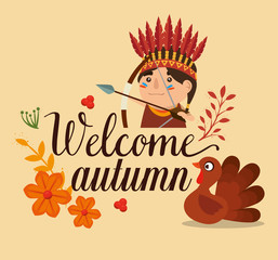 Fototapeta premium welcome autumn card with turkey and native