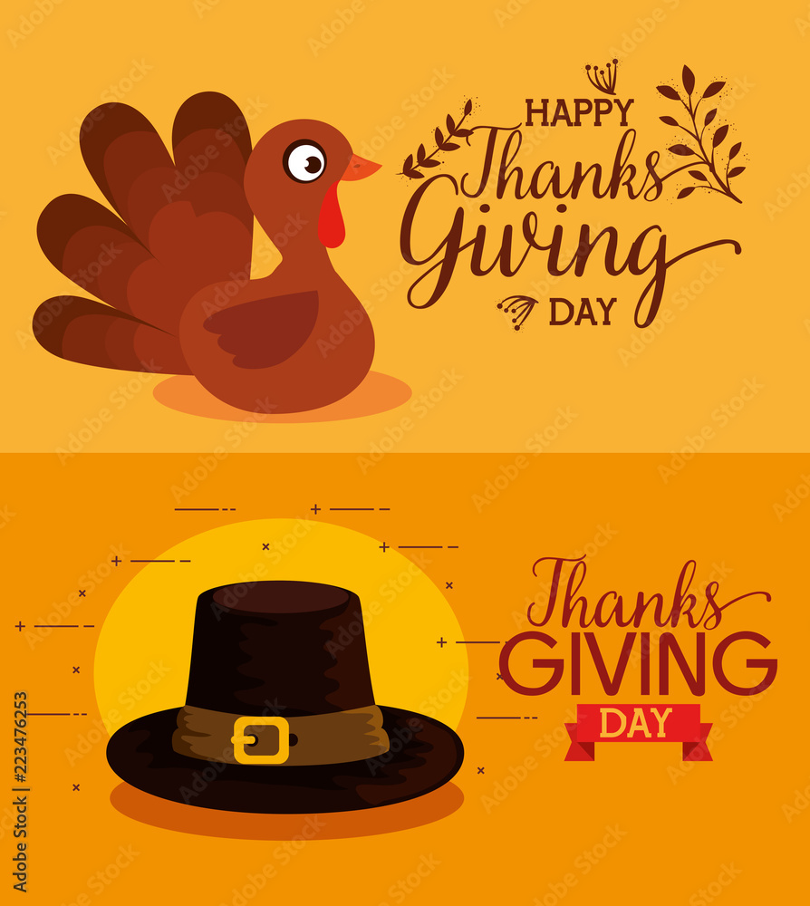 Canvas Prints thanks giving card with turkey and pilgrim hat