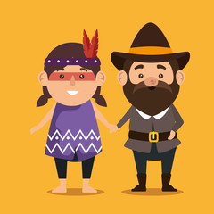 thanks giving card with pilgrim and native
