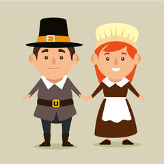 happy thanks giving card with pilgrim couple