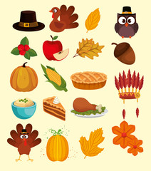 happy thanks giving set icons