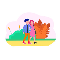 Illustration two Young People, Man And Woman Started Date. Couple Flat Vector Illustration