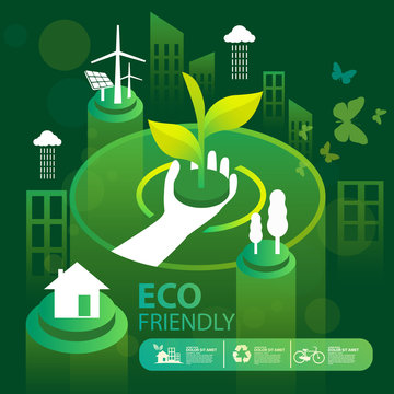 Eco green city.Save the world and environment concept.Urban landscape for green energy isometric style.Vector illustration.