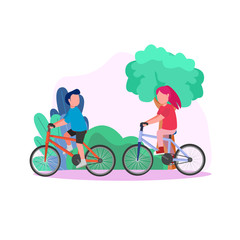 Naklejka premium Young Couple Riding Bike Together, Sport Illustration Vector