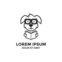 Nerd Dog Reading Book use Glasses
