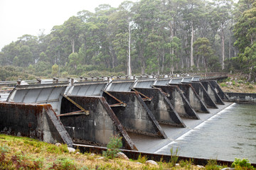 Fototapeta na wymiar View of water release gates on a waterway