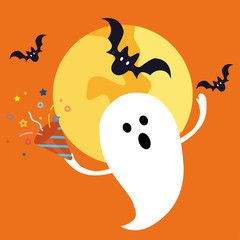 Halloween ghost holding confetti popper icon vector