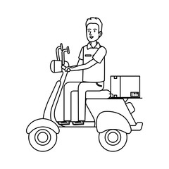 delivery worker in motorcycle and box
