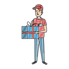 delivery worker with gift character
