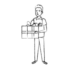 delivery worker with gift character