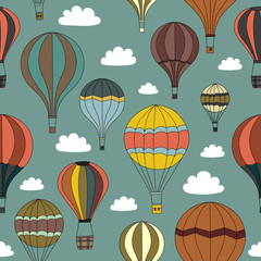 Seamless Background of Vintage Hot Air Balloons