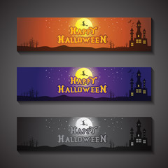 Naklejka premium Happy Halloween Banner, with different color vector illustrations