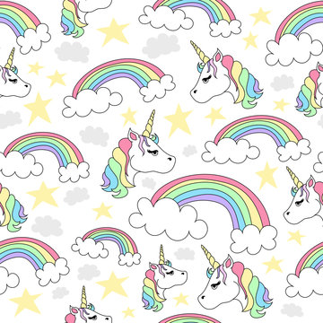 Seamless Pattern of Unicorns and Rainbows