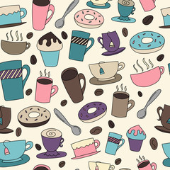 Seamless Background of Coffee and Tea