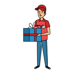 delivery worker with gift character