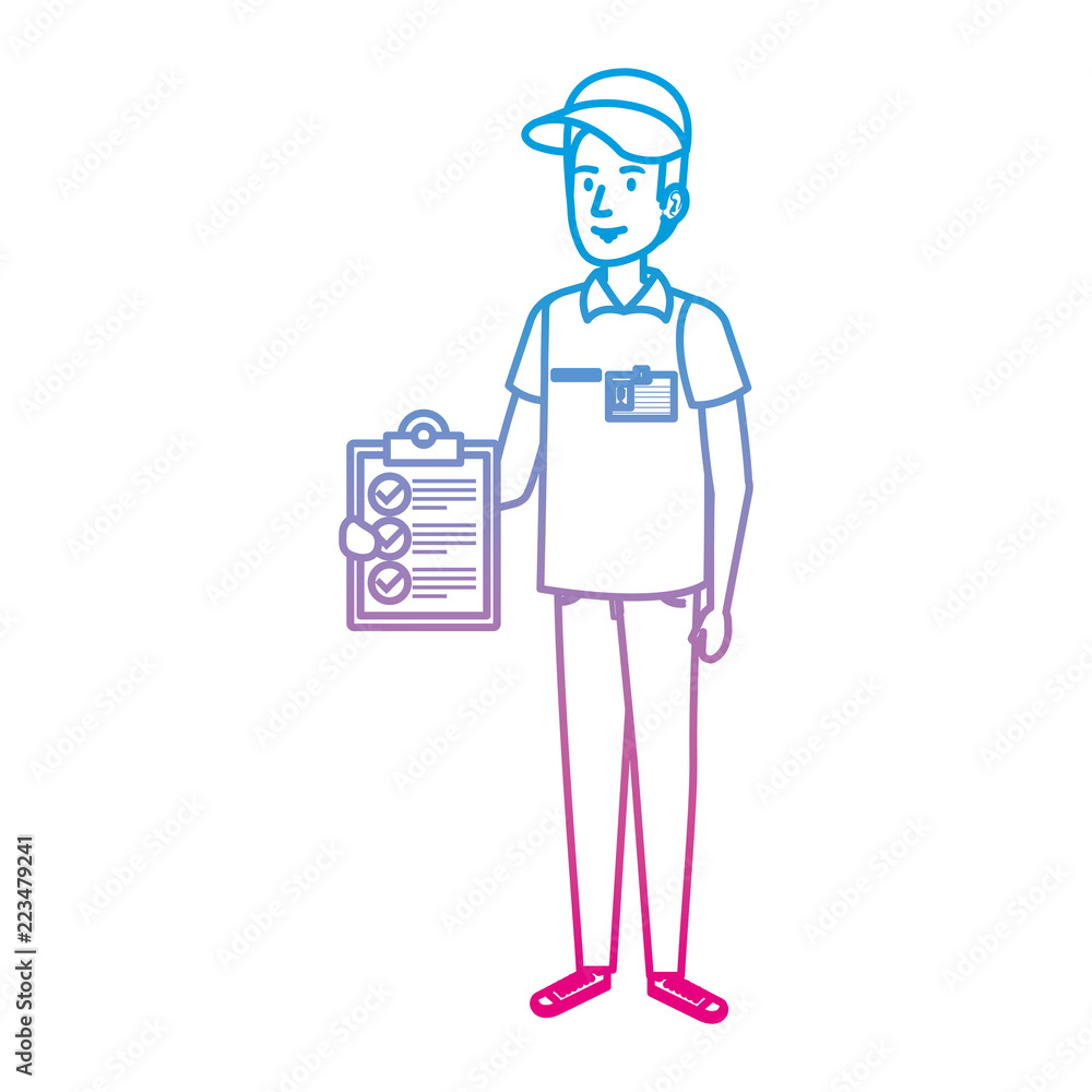 Poster delivery worker with checklist character