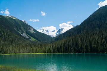 Fototapeta na wymiar Mountain blue lake in British Columbia, Canada. Joffre Lake