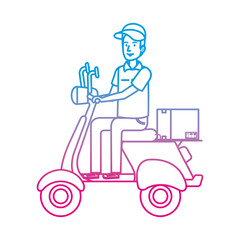 delivery worker in motorcycle and box