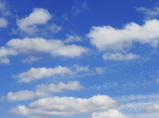 Naklejka na ściany i meble Idyllic white cloud on blue sky. Cloudscape background with fluffy cloud on blue summer sky wallpaper texture