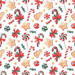 Pattern with watercolor New Year sweets.
