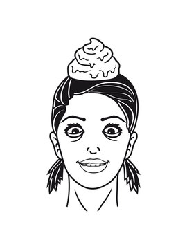 comic schei&szlig;e kacke haufen h&auml;ufchen ekelig kot verr&uuml;ckt wahnsinnig zahnspange crazy gesicht h&uuml;bsch frau m&auml;dchen kopf weiblich sexy hei&szlig; z&ouml;pfe cartoon clipart cool frech