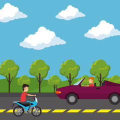 urban road with car and motorcycle scene