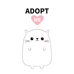 Baby cat silhouette. Adopt me. Pink heart. Pet adoption. Kawaii animal. Cute cartoon kitty character. Funny kitten. Help homeless animal Flat design. White background