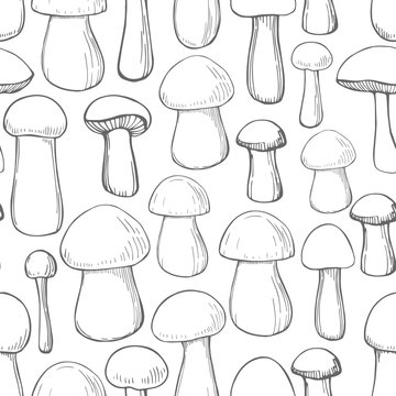  Vector  seamless pattern with hand drawn mushrooms.