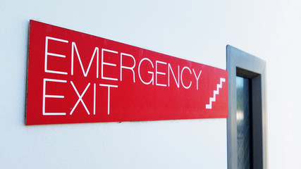 Emergency Exit sign at door, front view