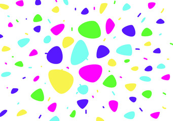 Abstract bright background. Vector. Bright cartoon background. Confetti. Abstract colored shapes. Festive cheerful pattern for design layouts. Elements isolated on white background. Fashionable textur