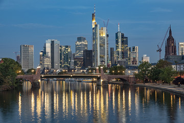 skyline of Frankfurt am Main with river Main in early morning