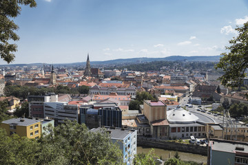Obraz premium CLUJ-NAPOCA, TRANSYLVANIA, ROMANIA - AUGUST 21, 2018: Aerial view of the city on August 21, 2018 in Cluj-Napoca.