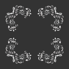 Vintage style empty square  silver frame on dark backdrop. Template for invitation, anniversary, greeting card.