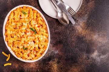 Mac and cheese, pasta baked with cheese sauce.